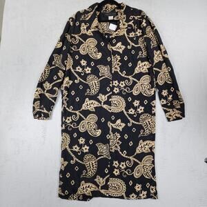 August Silk 100% Silk Shirt Dress Black Gold Paisley Size 10 Long Sleeve Casual